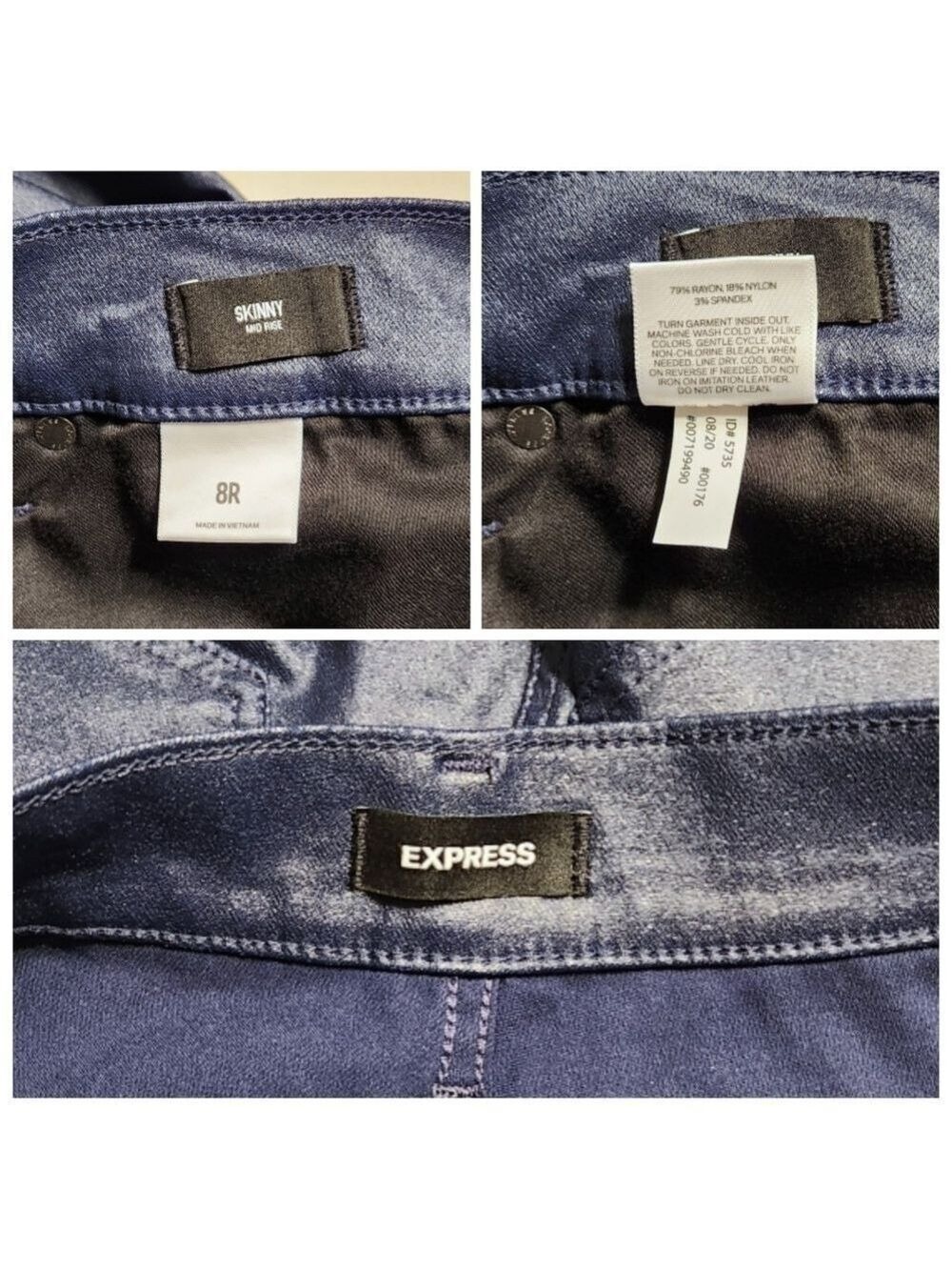 Express Blue Shimmer Coated Denim Skinny Pants Size 8 Regular - Picture 7 of 9